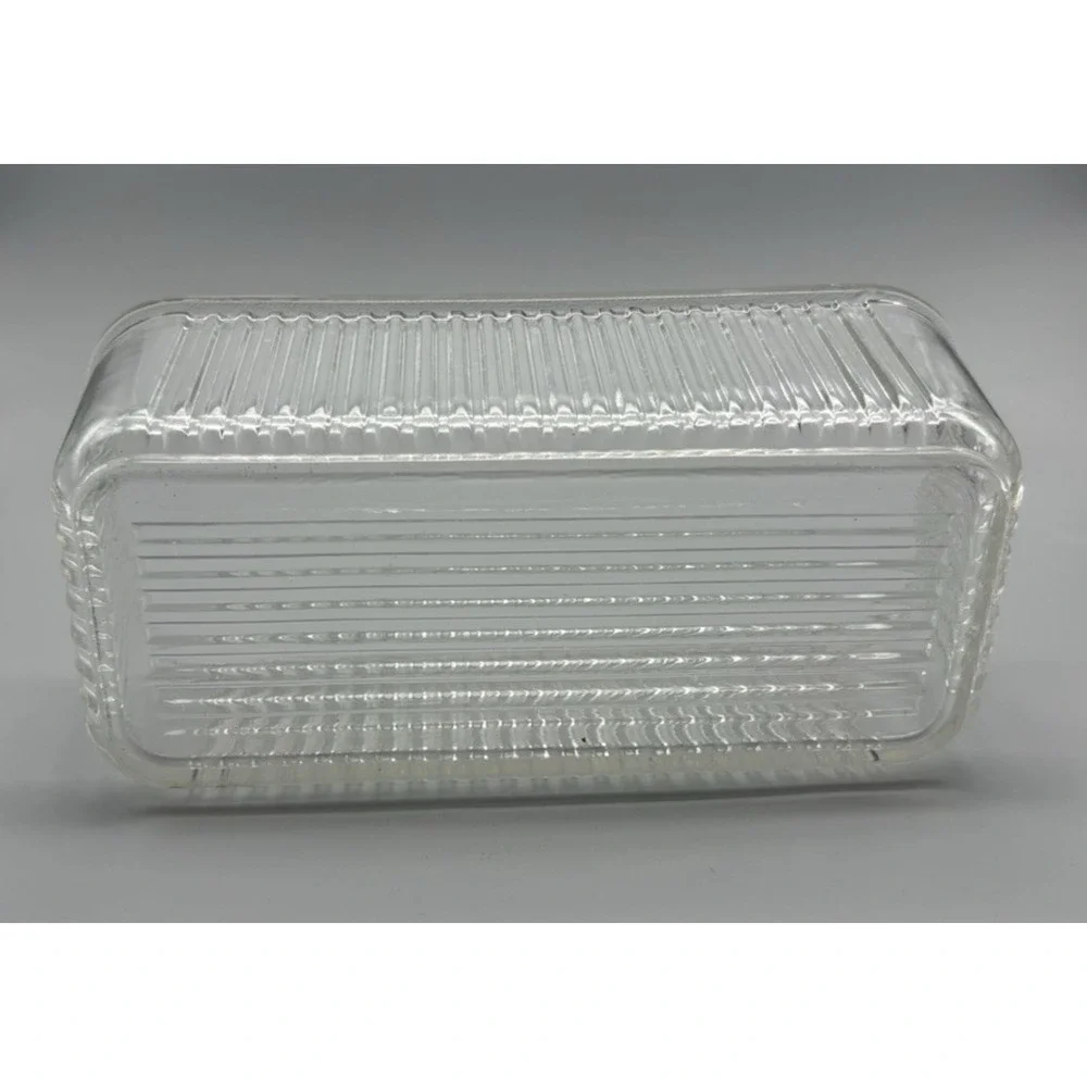 Vintage Federal clear glass refrigerator storage dish embossed vegetables on lid